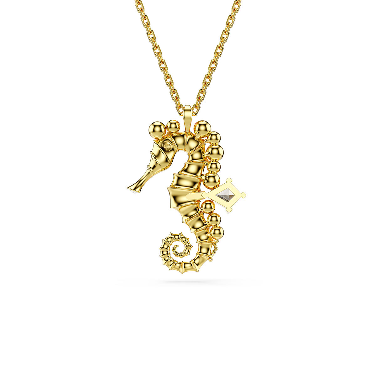 Swarovski Idyllia pendant, Crystal pearls, Seahorse, Blue, Gold-tone plated